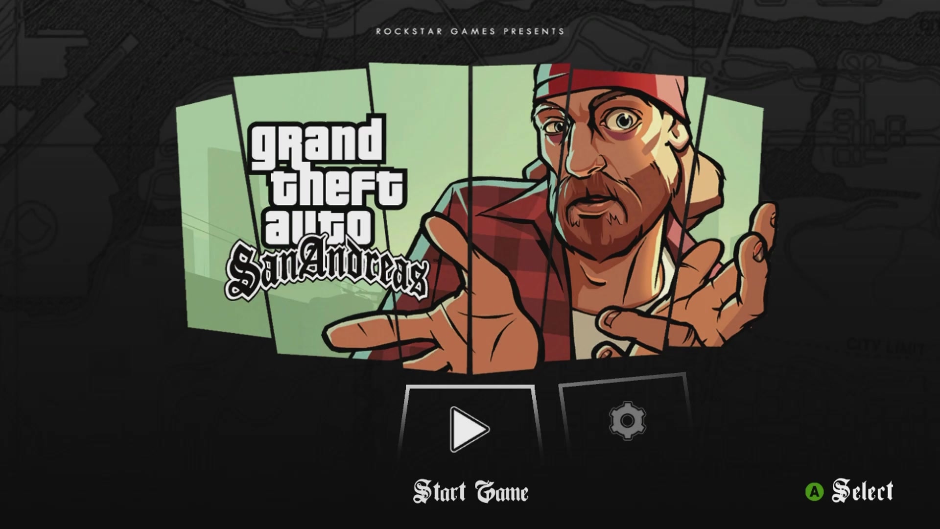 Grand Theft Auto: San Andreas title screen for Xbox 360